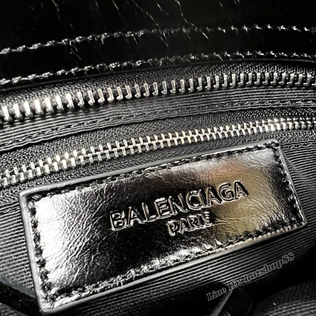 Balenciaga專櫃爆款新版迷你機車包 巴黎世家經典印字LOGO款銀色小平釘手提機車包 fyj1032